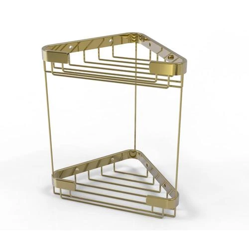 Allied Brass Double Tier Corner Shower Basket In Unlacquered Brass 1 Allied Brass Double Tier Corner Shower Basket In Unlacquered Brass