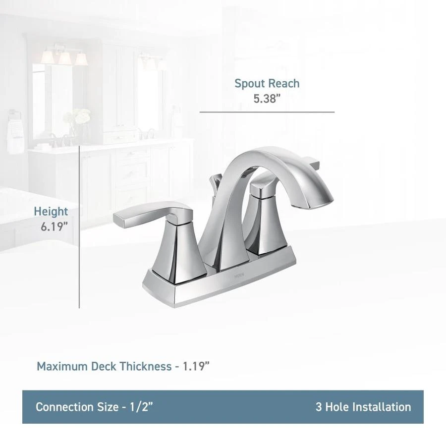Moen Voss Brushed Nickel 2-handle 4-in Centerset WaterSense Bathroom Sink Faucet With Drain 5 Moen Voss Brushed Nickel 2-handle 4-in Centerset WaterSense Bathroom Sink Faucet With Drain - Image 5