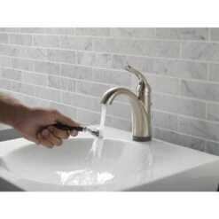Delta Lahara Touch2Oxt Stainless 1-handle Single Hole/4-in Centerset WaterSense Bathroom Sink Faucet With Drain -Allied Brass Shop 034449643153 12171403 1800x1800