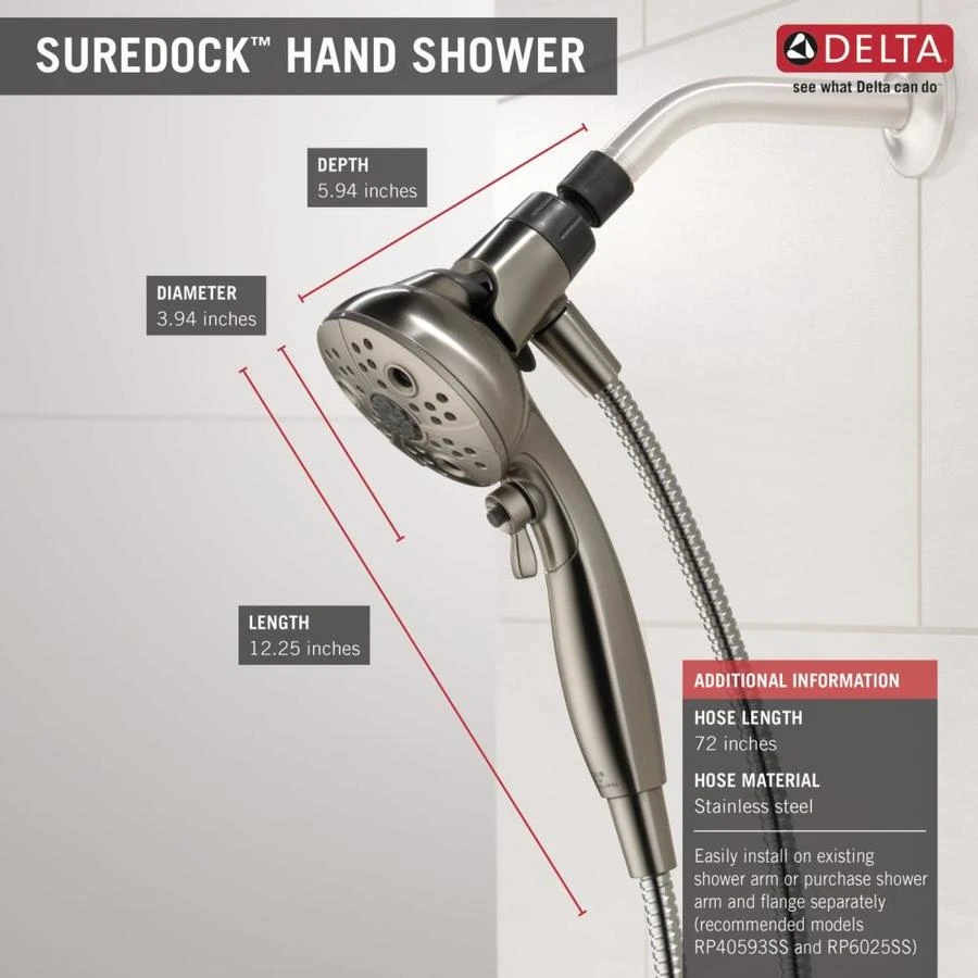 Delta Universal Showering Components Brushed Nickel 6-Spray Handheld Shower 1.75-GPM (6.6-LPM) 2 Delta Universal Showering Components Brushed Nickel 6-Spray Handheld Shower 1.75-GPM (6.6-LPM) - Image 2