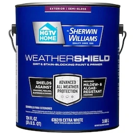 HGTV HOME By Sherwin-Williams Weathershield Extra White Semi-Gloss Exterior Paint (Actual Net Contents: 124-fl Oz) 1 HGTV HOME By Sherwin-Williams Weathershield Extra White Semi-Gloss Exterior Paint (Actual Net Contents: 124-fl Oz)