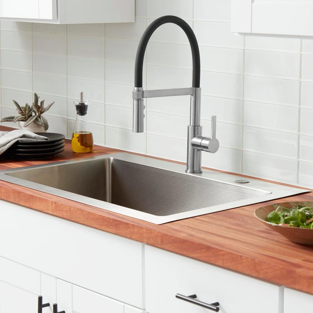 Statham Single-Handle Rubber Hose Spring Neck Kitchen Faucet With TurboSpray And FastMount In Stainless Steel 2 Statham Single-Handle Rubber Hose Spring Neck Kitchen Faucet With TurboSpray And FastMount In Stainless Steel - Image 2