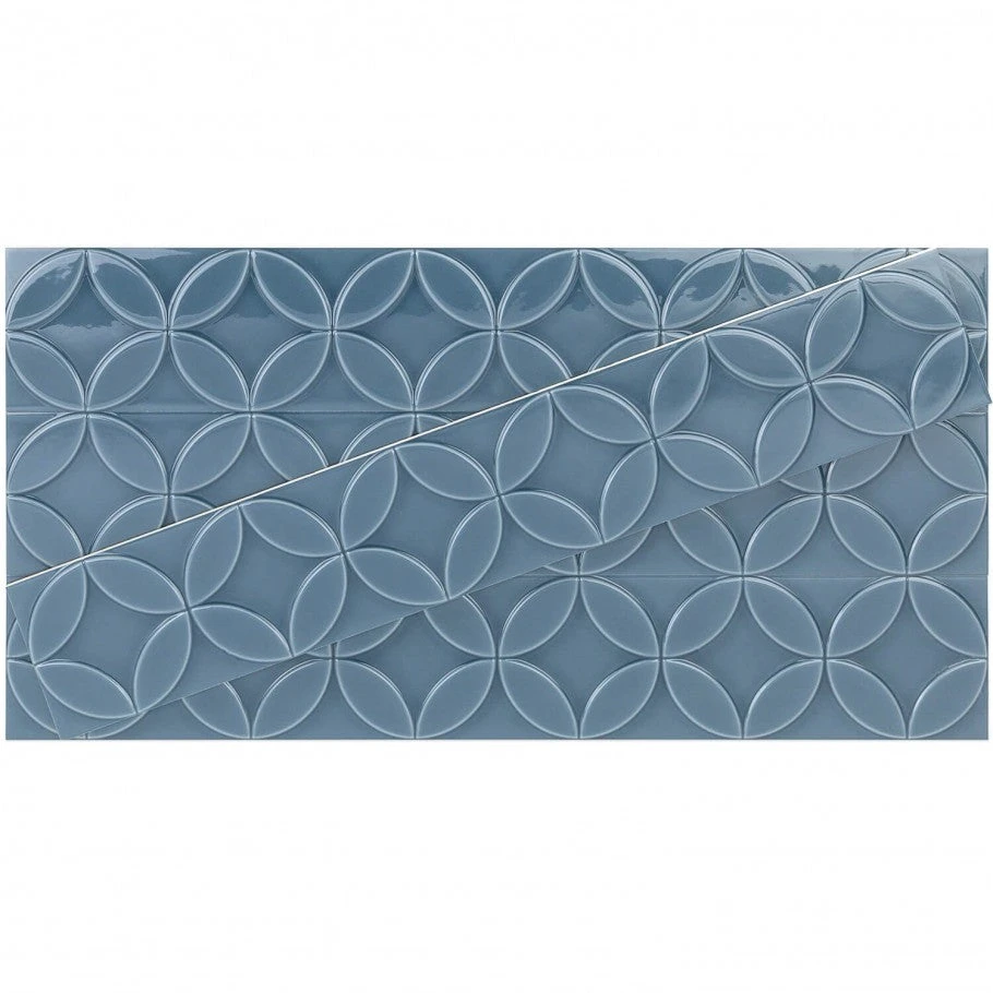 Bond Tile Sheffield Deco Blue 4 In. X 24 In. Polished Ceramic Wall Tile (8 Pieces 5.16 Sq. Ft. / Box) 4 Bond Tile Sheffield Deco Blue 4 In. X 24 In. Polished Ceramic Wall Tile (8 Pieces 5.16 Sq. Ft. / Box) - Image 4