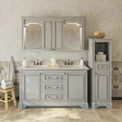 MagickWoods Libertyville 18"W X 18"D X 60"H Cloud Gray Linen Cabinet 14 MagickWoods Libertyville 18"W X 18"D X 60"H Cloud Gray Linen Cabinet -Allied Brass Shop 30277 scene1rev mw 1800x1800