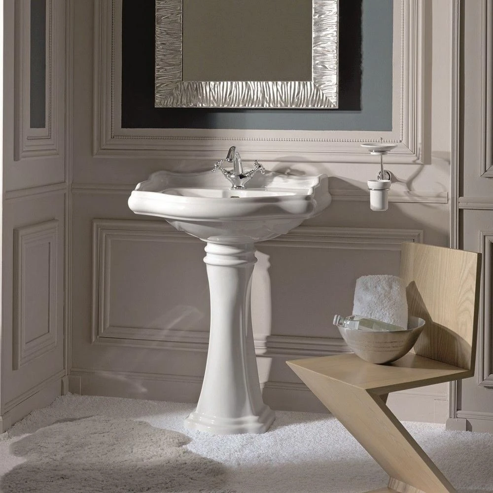 WS Bath Collections Heritage WSBC Pedestal Sink Combo In Ceramic White With 3 Faucet Holes 1 WS Bath Collections Heritage WSBC Pedestal Sink Combo In Ceramic White With 3 Faucet Holes