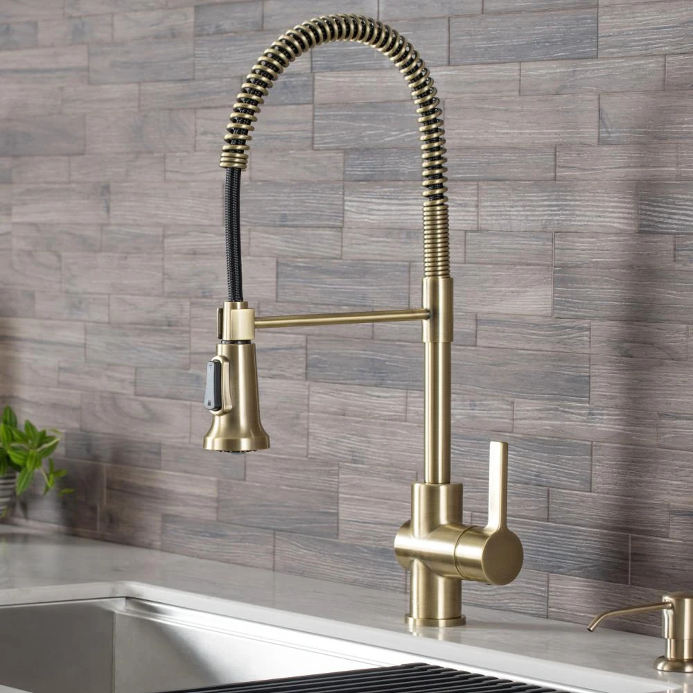 Britt Single-Handle Pull Down Sprayer Kitchen Faucet In Brushed Gold 1 Britt Single-Handle Pull Down Sprayer Kitchen Faucet In Brushed Gold