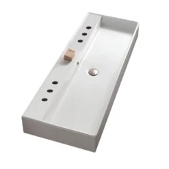 Nameeks Teorema Wall Mounted Vessel Bathroom Sink In White With 6 Faucet Holes