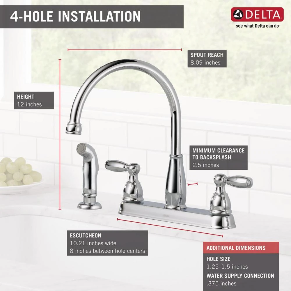 Foundations 2-Handle Standard Kitchen Faucet With Side Sprayer In Chrome 3 Foundations 2-Handle Standard Kitchen Faucet With Side Sprayer In Chrome - Image 3