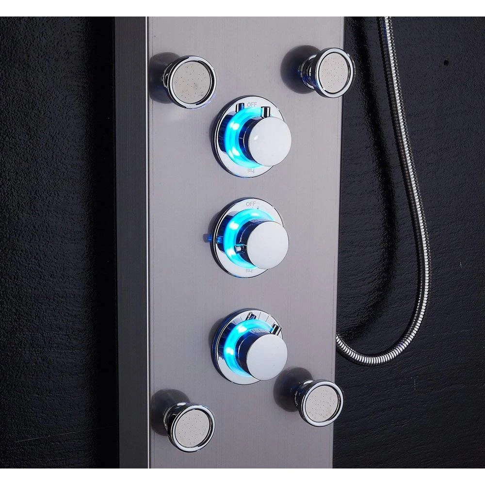 53 In. 10-Jet Shower Panel System In Brushed Nickel With LED Rainfall Waterfall Shower Head Handshower And Tub Spout 6 53 In. 10-Jet Shower Panel System In Brushed Nickel With LED Rainfall Waterfall Shower Head Handshower And Tub Spout - Image 6