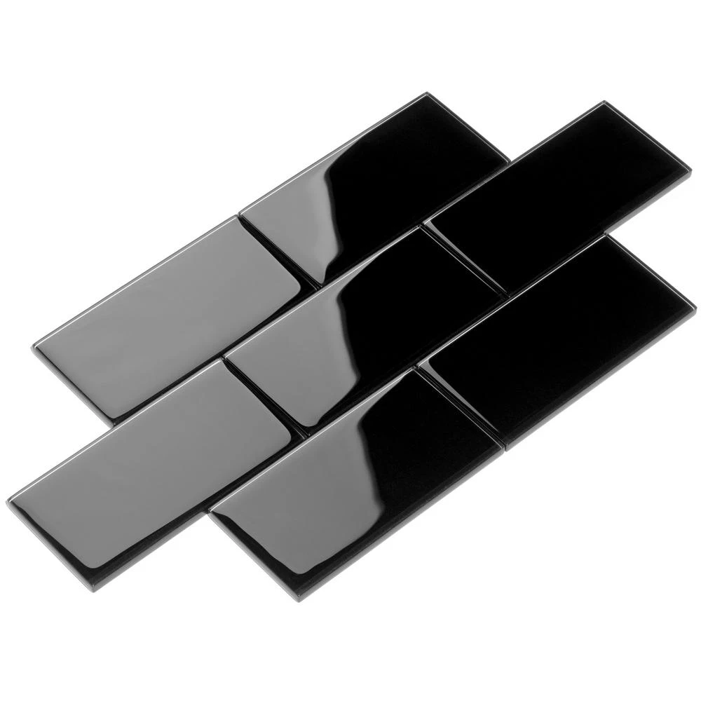 Giorbello Black 3 In. X 6 In. X 8 Mm Glass Subway Tile (5.5 Sq. Ft./case) 14 Giorbello Black 3 In. X 6 In. X 8 Mm Glass Subway Tile (5.5 Sq. Ft./case) - Image 14