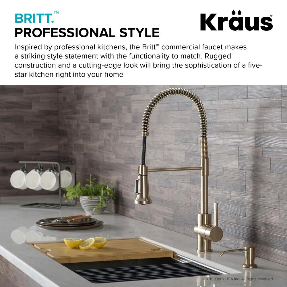 Britt Single-Handle Pull Down Sprayer Kitchen Faucet In Brushed Gold 4 Britt Single-Handle Pull Down Sprayer Kitchen Faucet In Brushed Gold - Image 4