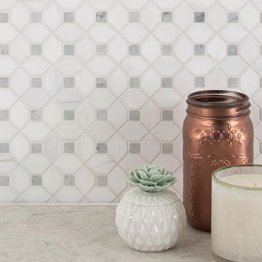 MSI Bianco Dolomite Dotty 12.31 In. X 12.36 In. X 10 Mm Polished Marble Mesh-Mounted Mosaic Tile (10.6 Sq. Ft. / Case) 8 MSI Bianco Dolomite Dotty 12.31 In. X 12.36 In. X 10 Mm Polished Marble Mesh-Mounted Mosaic Tile (10.6 Sq. Ft. / Case) - Image 8