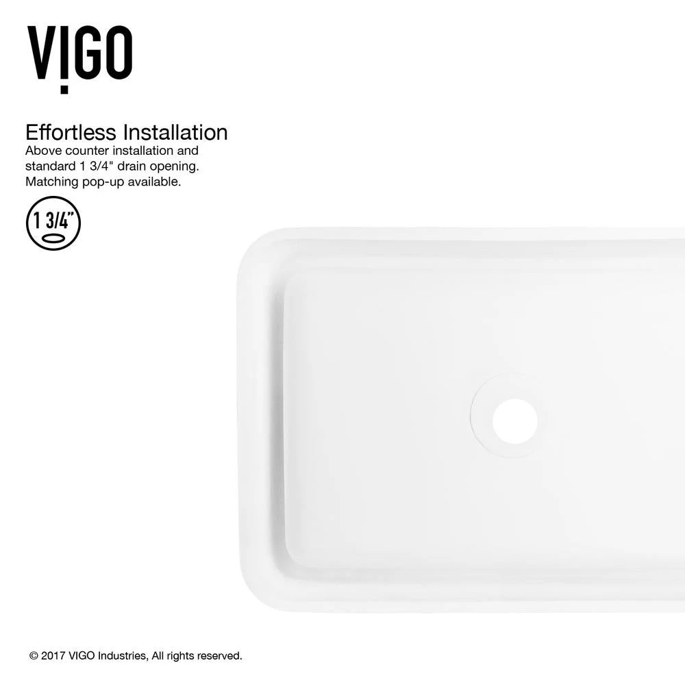 VIGO Petunia Handmade Matte Stone Rectangle Vessel Bathroom Sink In Matte White 5 VIGO Petunia Handmade Matte Stone Rectangle Vessel Bathroom Sink In Matte White - Image 5