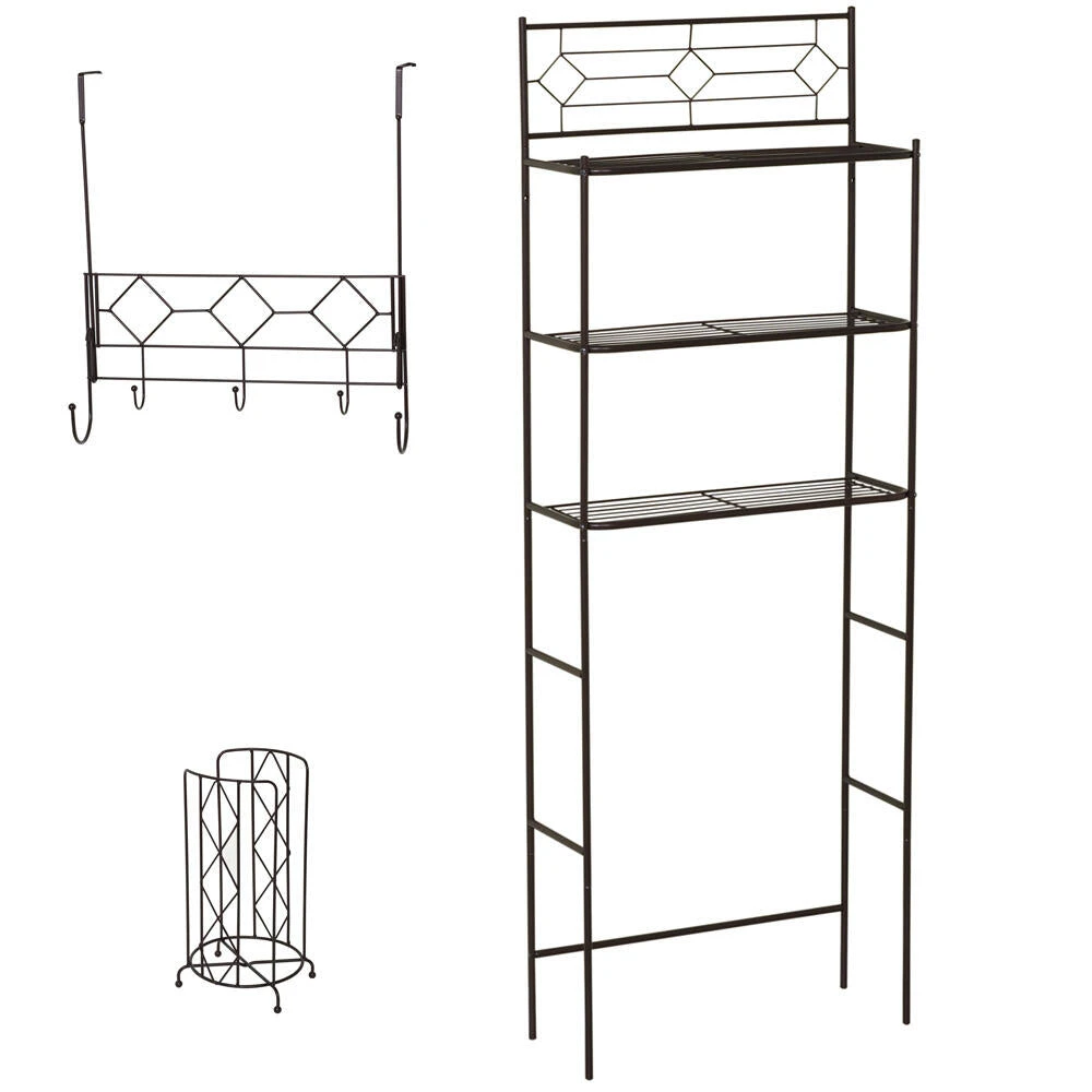 Zenna Home® Diamond Pearl 23"W X 9"D X 65"H Oil-Rubbed Bronze 3-Piece Over-the Toilet Storage Shelves Set 1 Zenna Home® Diamond Pearl 23"W X 9"D X 65"H Oil-Rubbed Bronze 3-Piece Over-the Toilet Storage Shelves Set
