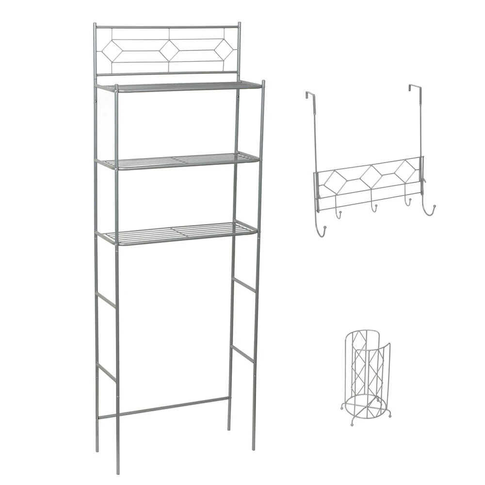 Zenna Home® Diamond Pearl 23"W X 9"D X 65"H Nickel 3-Piece Over-the Toilet Storage Shelves Set 1 Zenna Home® Diamond Pearl 23"W X 9"D X 65"H Nickel 3-Piece Over-the Toilet Storage Shelves Set