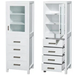 Wyndham Collection Sheffield 24"White Linen Tower With Shelved Cabinet Storage And 4 Drawers -Allied Brass Shop WC 1414 LT WHT CLOSEDANDOPEN 1800x1800