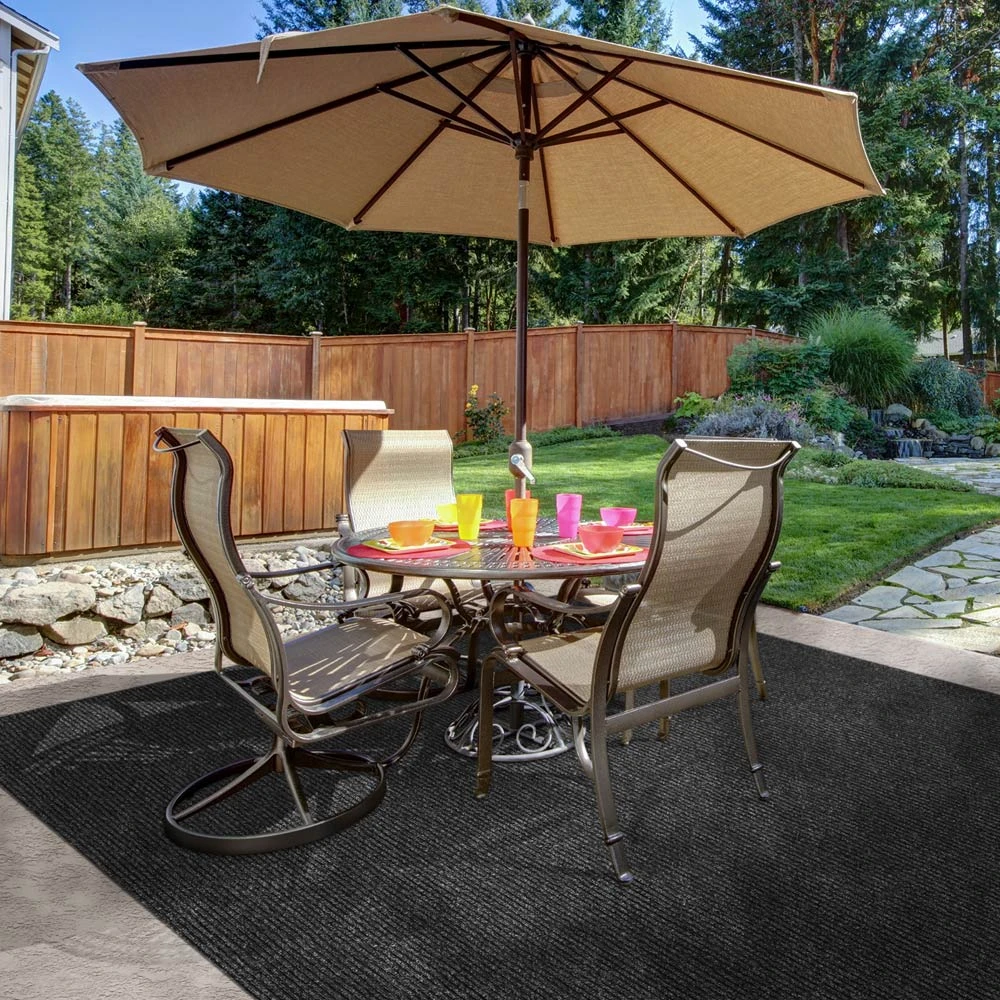 Heavy-Duty Ribbed Indoor/Outdoor Carpet With Rubber Marine Backing - Charcoal Black 6' X 10' - Several Sizes Available - Carpet Flooring For Patio, Porch, Deck, Boat, Basement Or Garage 4 Heavy-Duty Ribbed Indoor/Outdoor Carpet With Rubber Marine Backing - Charcoal Black 6' X 10' - Several Sizes Available - Carpet Flooring For Patio, Porch, Deck, Boat, Basement Or Garage - Image 4