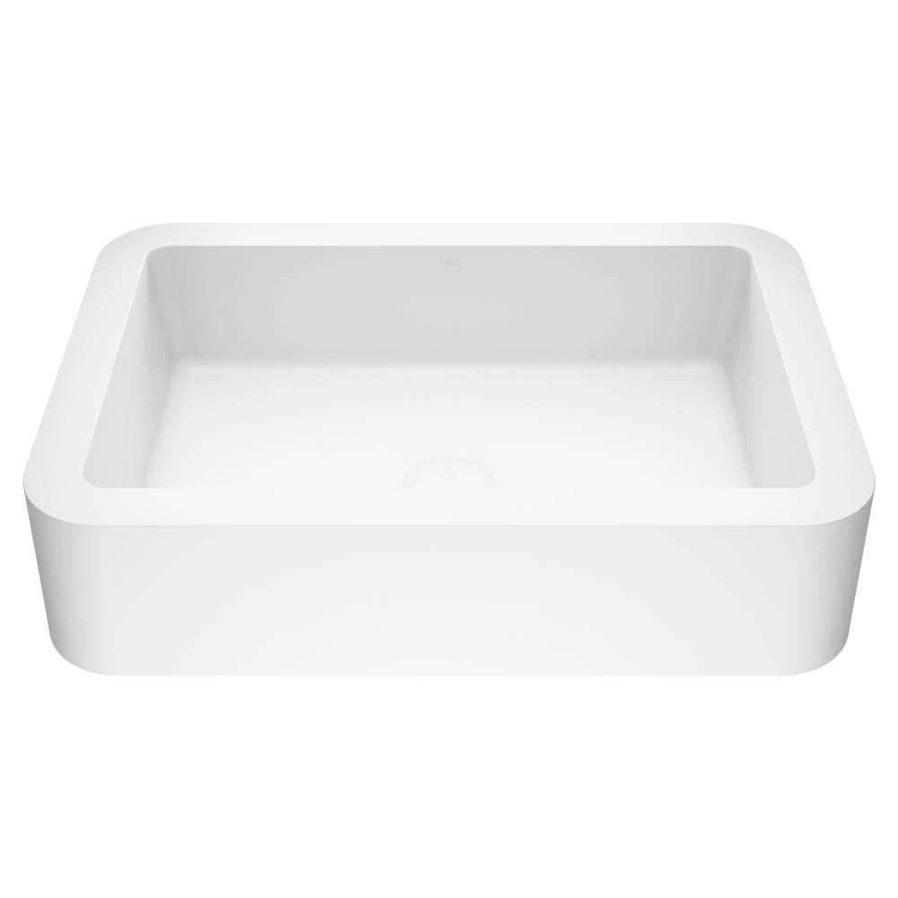 VIGO Petunia Handmade Matte Stone Rectangle Vessel Bathroom Sink In Matte White 1 VIGO Petunia Handmade Matte Stone Rectangle Vessel Bathroom Sink In Matte White