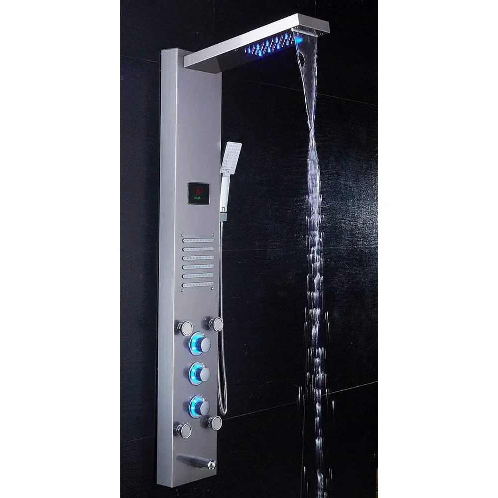 53 In. 10-Jet Shower Panel System In Brushed Nickel With LED Rainfall Waterfall Shower Head Handshower And Tub Spout 4 53 In. 10-Jet Shower Panel System In Brushed Nickel With LED Rainfall Waterfall Shower Head Handshower And Tub Spout - Image 4