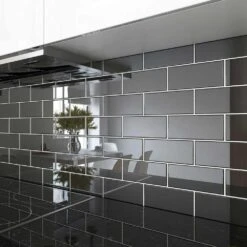 Giorbello Black 3 In. X 6 In. X 8 Mm Glass Subway Tile (5.5 Sq. Ft./case)