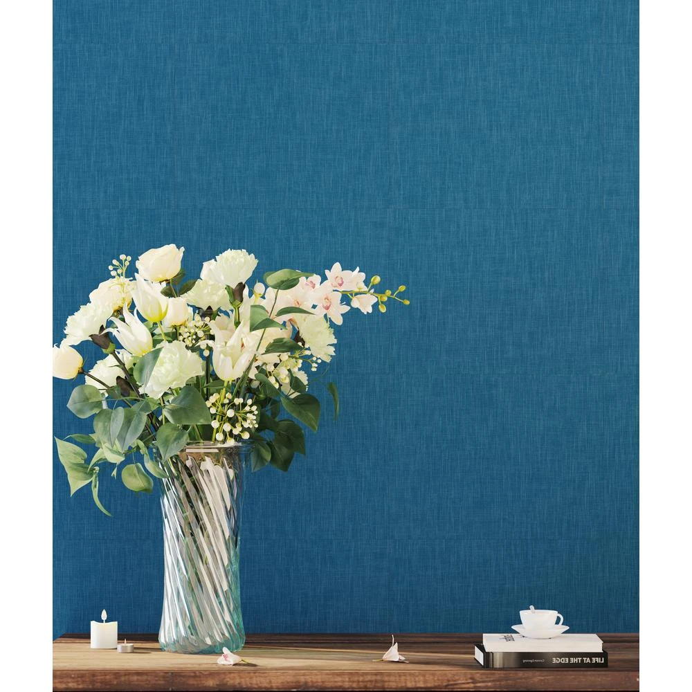 TrafficMASTER Blue Fabric 18 In. X 18 In. Luxury Vinyl Tile Peel And Stick Wall (18 Sq. Ft. / Case) 3 TrafficMASTER Blue Fabric 18 In. X 18 In. Luxury Vinyl Tile Peel And Stick Wall (18 Sq. Ft. / Case) - Image 3