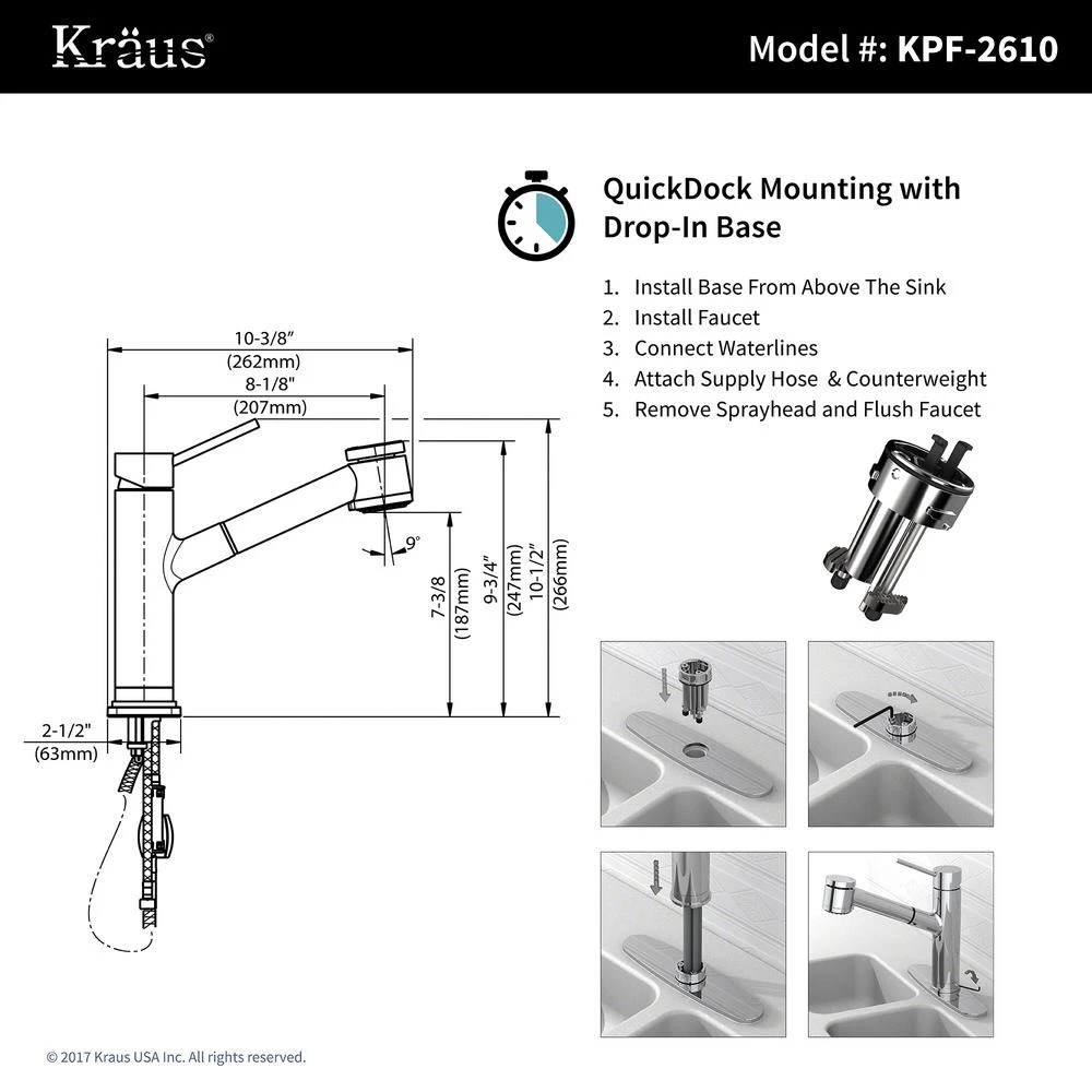 Oletto Single Handle Pull Out Kitchen Faucet In Chrome Finish 4 Oletto Single Handle Pull Out Kitchen Faucet In Chrome Finish - Image 4